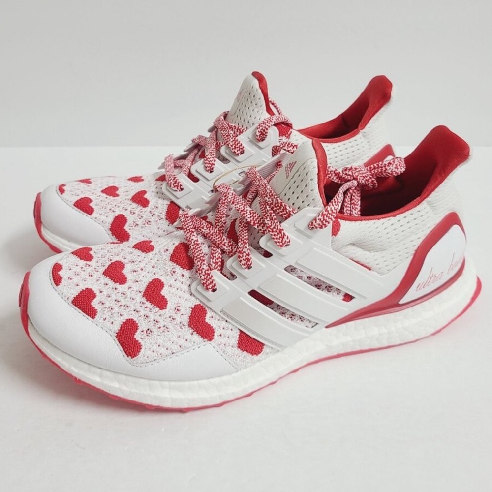 NWT Adidas boost valentines edition White and Red Heart running shoes 8